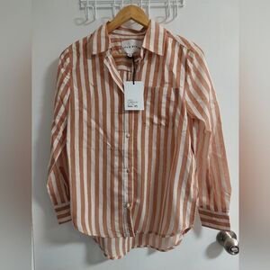 Lola River Women's Striped Button Down Shirt - Orange and White